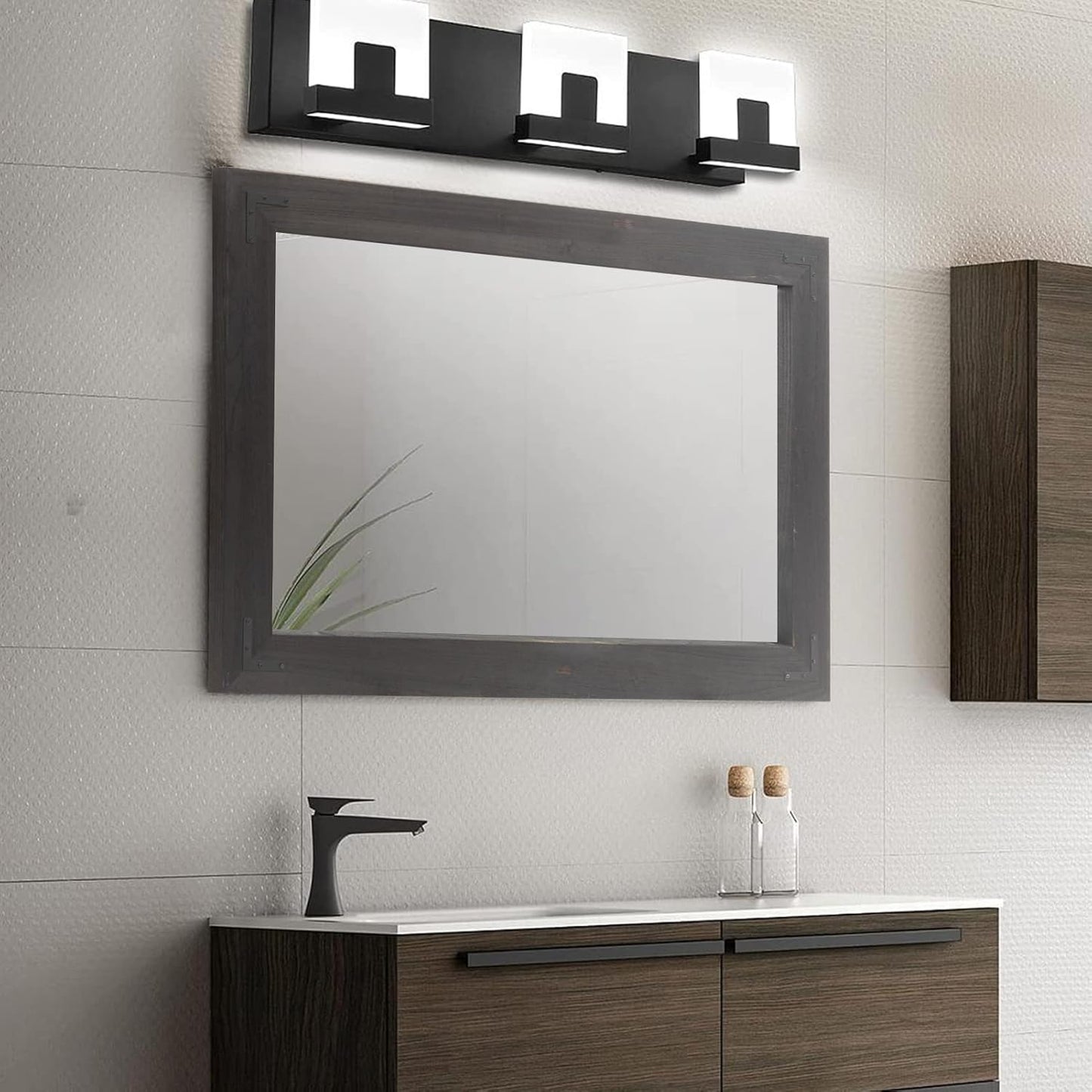 YOSHOOT Rustic Wooden Framed Wall Mirror, Natural Wood Bathroom Vanity Mirror for Farmhouse Decor, Vertical or Horizontal Hanging (40" x 26", Black)