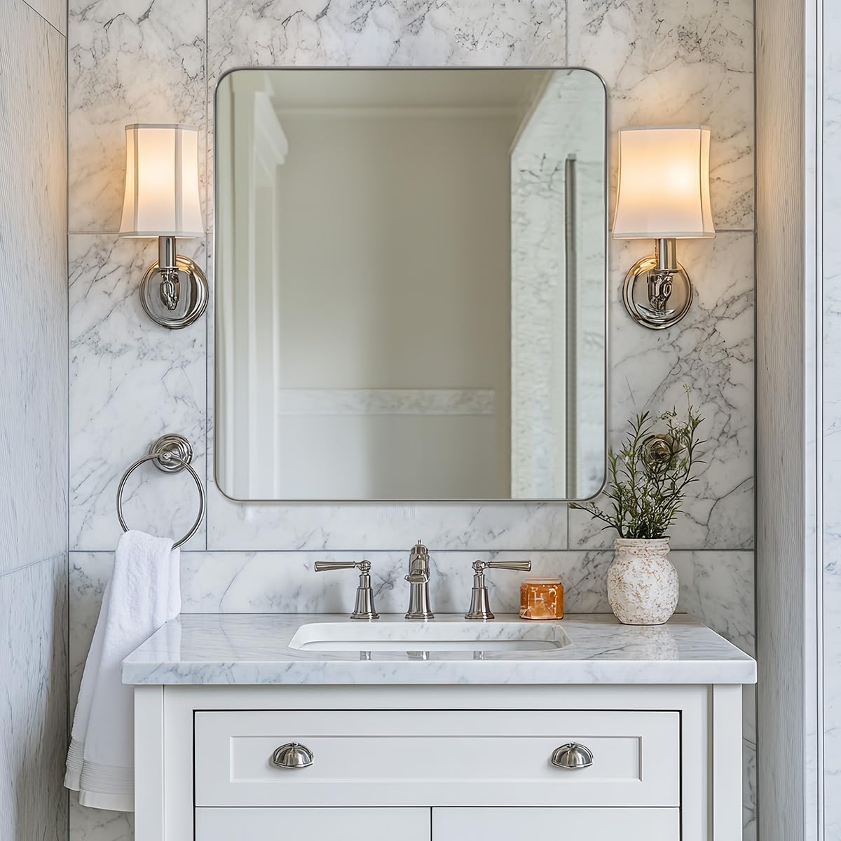 ANDY STAR Chrome Bathroom Mirrors for Over Sink, 24x24 Inch Polished Mirror for Wall, Square Metal Framed Vanity Mirror -Modern Clean Design with Superior Stainless Steel Frame