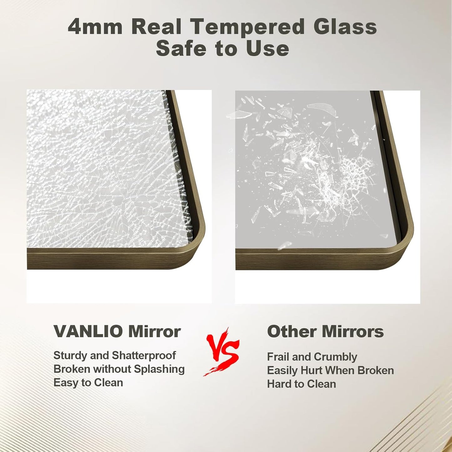 48x30 Bronze Framed Bathroom Mirror, Rectangle Brushed Bronze Metal Vanity Mirror, Bronze Modern Mirror for Wall, Tempered Glass, Anti-Rust, Shatterproof (Horizontal/Vertical)