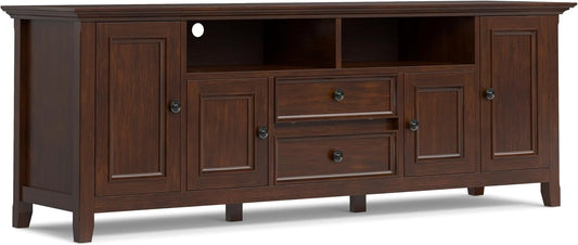 SIMPLIHOME Amherst 72-inch Wide Solid Wood TV Stand in Russet Brown, Transitional-Style Media Console for Living Room with Cable Management and Adjustable Shelves, Fits 80" TVs