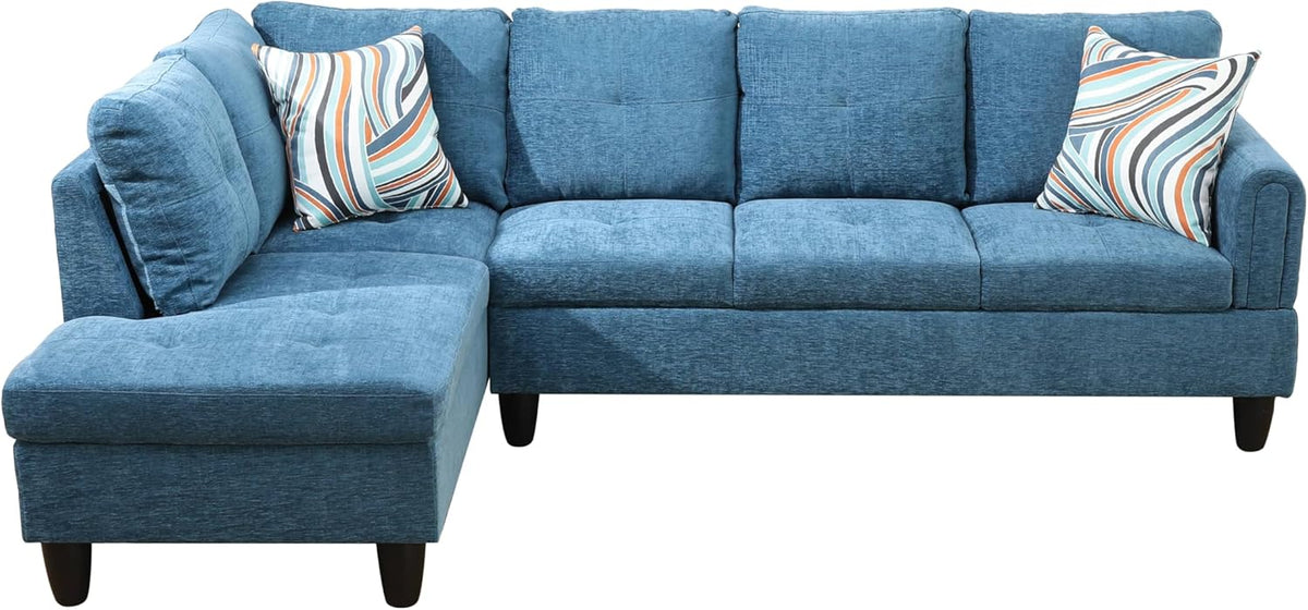 NicBex Sectional Couch 3 Pieces Sofa Set with Right Chaise Flannel L Shaped Cloud Couch for Living Room Furniture Sets with Storage Ottoman, Modular Sofa for Living Room & Apartment, Dark Blue