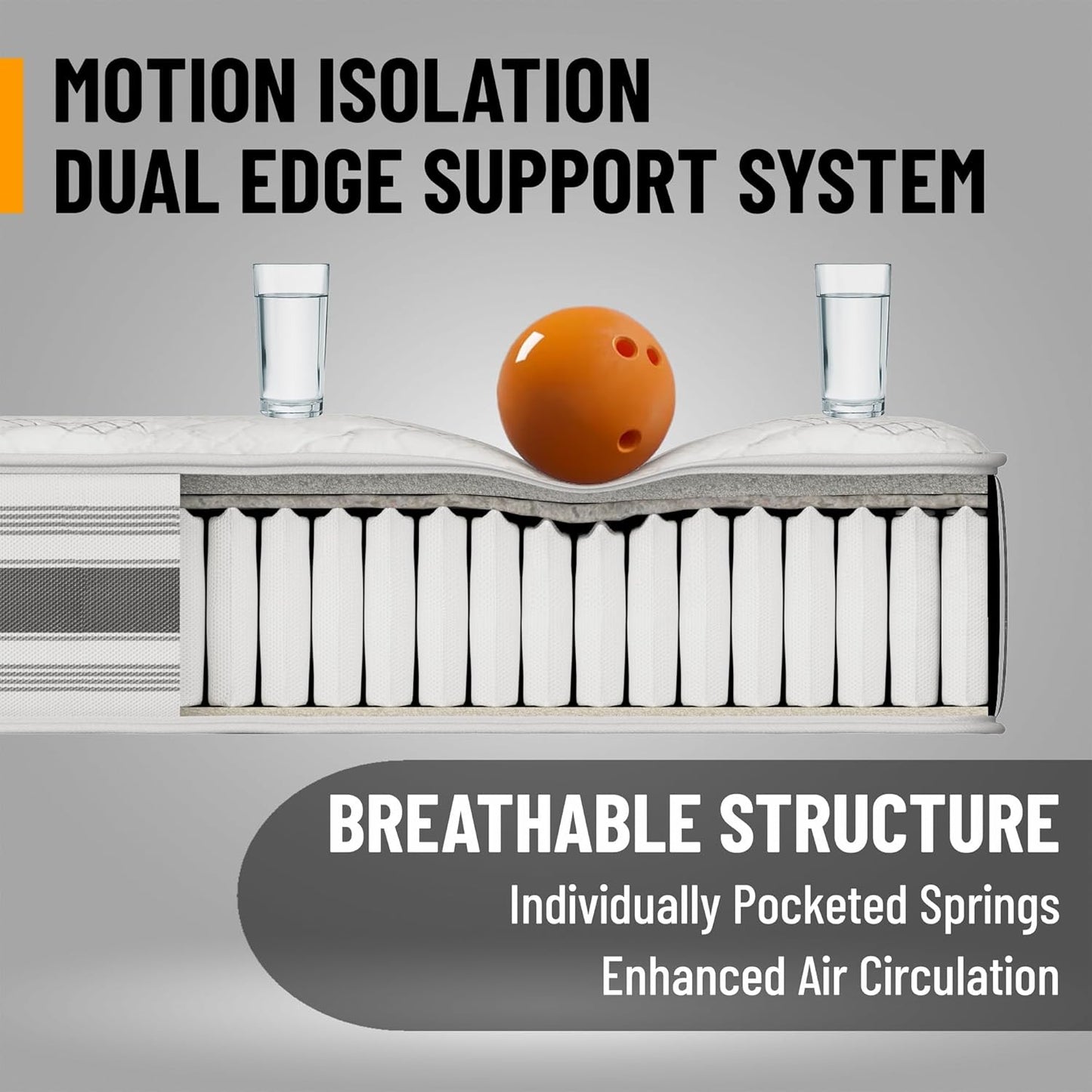 Ottomanson Twin 12" Hybrid Mattress - Meditation Antistatic Quilted Cover - Made in USA - Firm Support - Individually Pocketed Coils & CertiPUR-US Foam - Fiberglass-Free - Bed in a Box