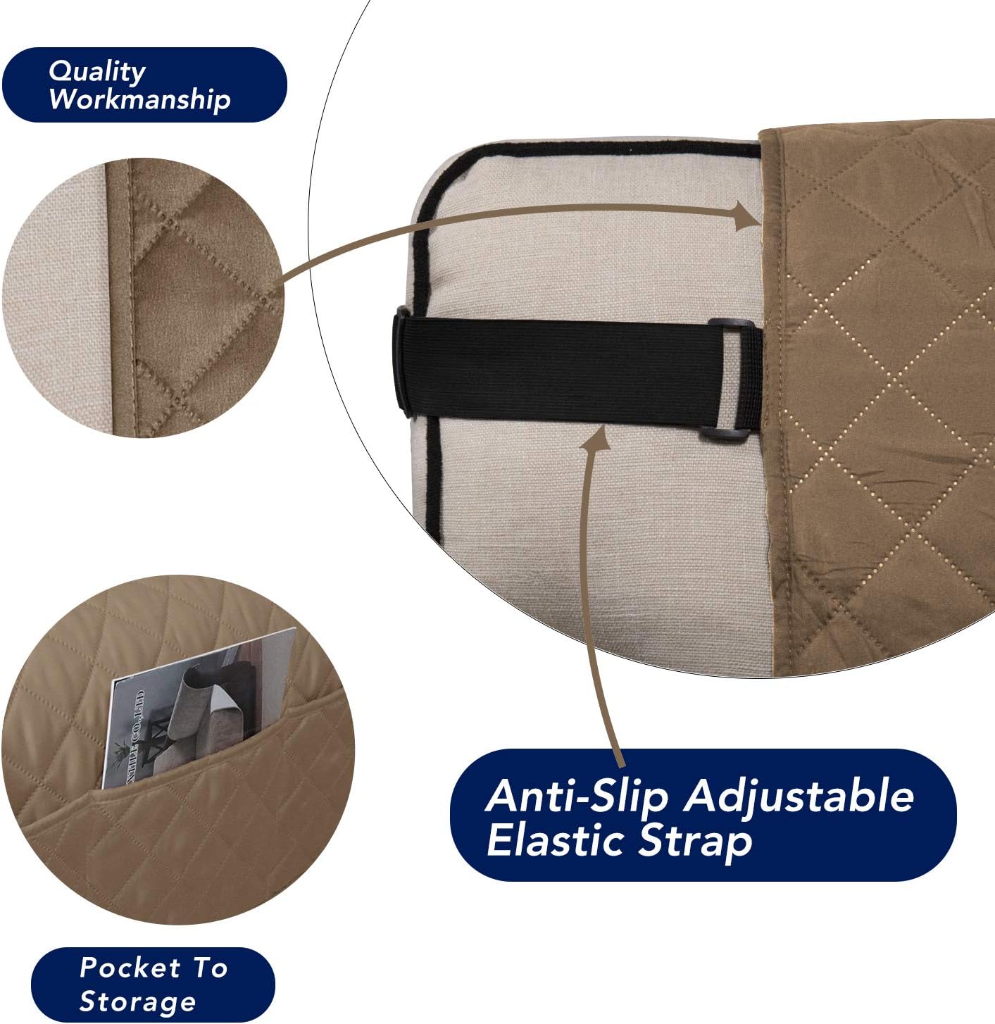 PureFit Reversible Sofa Couch Cover Water Resistant Couch Covers for 3 Cushion, Washable Furniture Cover with Non-Slip Foam and Adjustable Strap for Dogs, Pets (Sofa, Camel/Ivory)