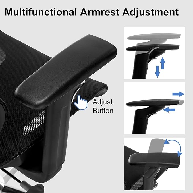 Ergonomic Office Chair High Back Executive Mesh Chairs with Adjustable Lumbar Support,Backrest,Headrest Comfy Big and Tall Computer Desk Chair with 3D Armrests for Work Gaming