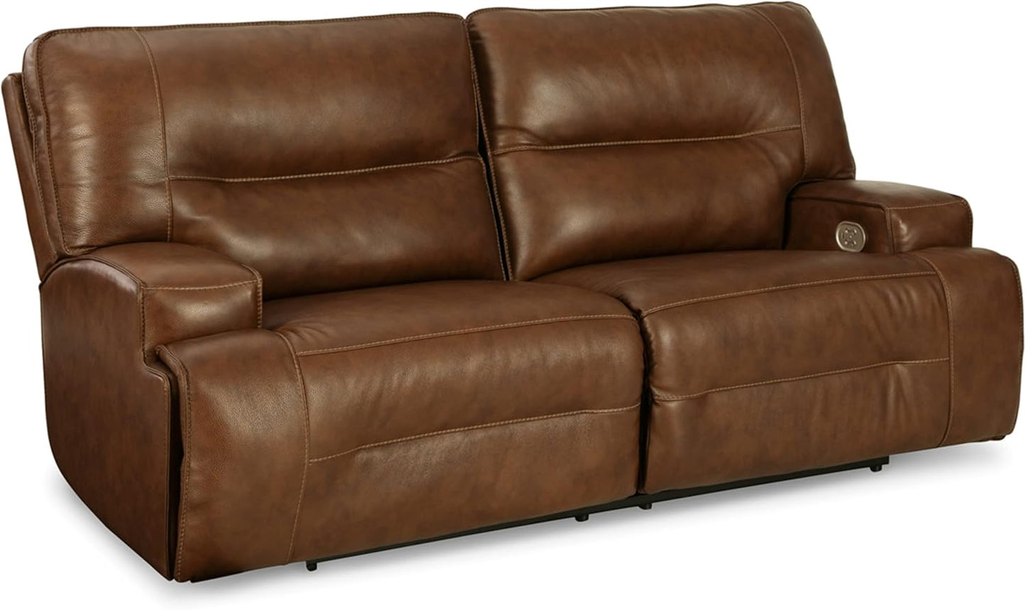 Signature Design by Ashley Francesca Modern Tufted Leather 2 Seat Power Reclining Sofa with Adjustable Headrest, Dark Brown