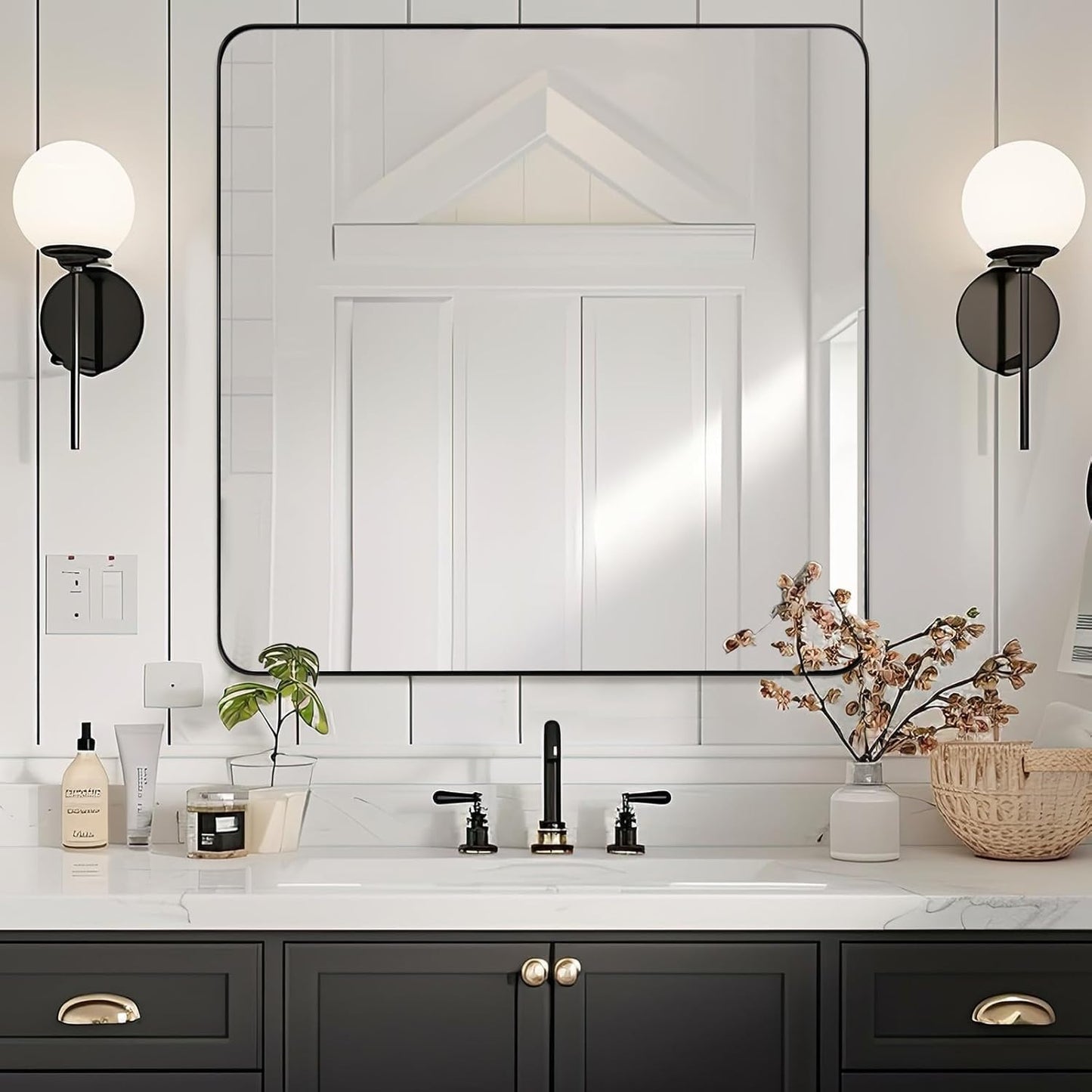 ANDY STAR Black Bathroom Mirrors for Over Sink, 36x40 Inch Matte Black Mirror for Bathroom, Rectangle Metal Vanity Mirror for Wall-Modern Clean Design with Superior Stainless Steel Frame