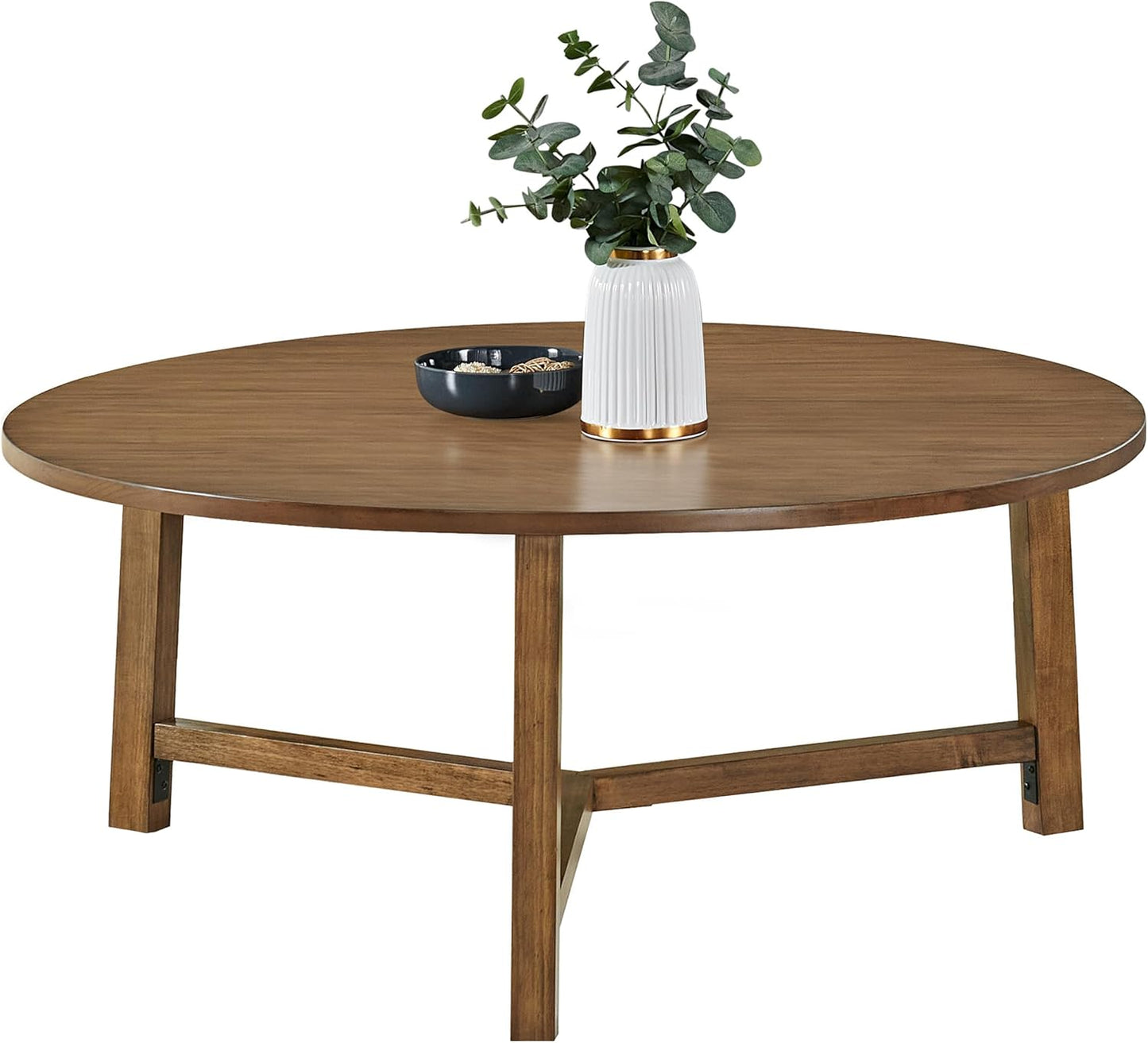 Alaterre Furniture Coffee Table - Newbury Collection 44-Inch Round Living Room Table - Solid Wood Farmhouse Coffee Table (Pecan Finish)