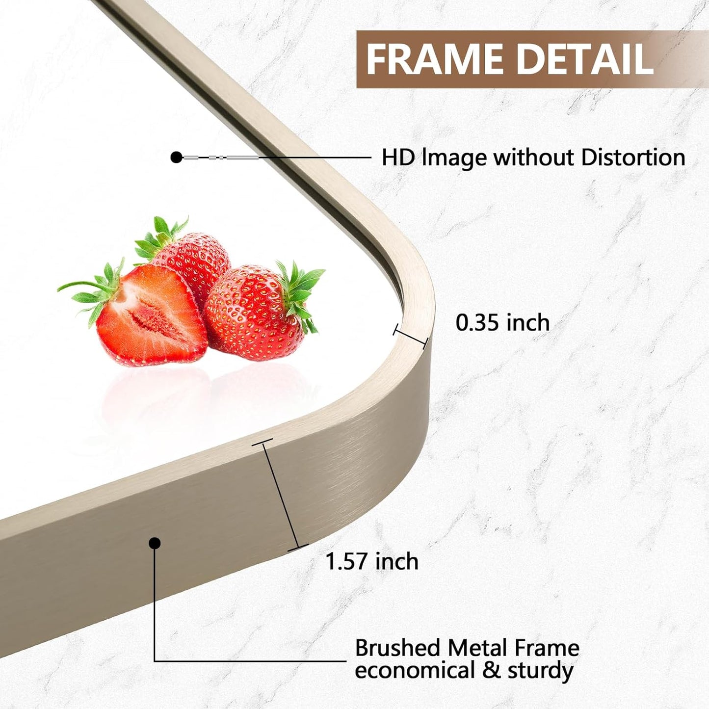 24x36 Inch Brushed Nickel Bathroom Mirror, Framed Rectangle Mirror with Rounded Corner, Brushed Mirror, Silver Bathroom Mirror for Over Sink, Vanity, Living Room, Bedroom, Horizontal/Vertical