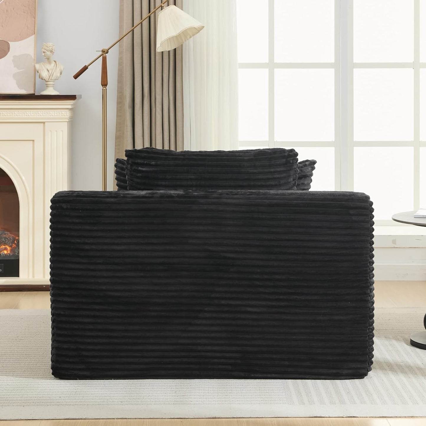 Oversized Chaise Daybed Lounge Sleeper Chair Sofa Bed Indoor, Fluffy Corduroy Upholstered Sleeper Recliner Sofabed Full Foam Boneless Cloud Sofabed W/3 Pillows for Home/Apartment Living Room Bedroom