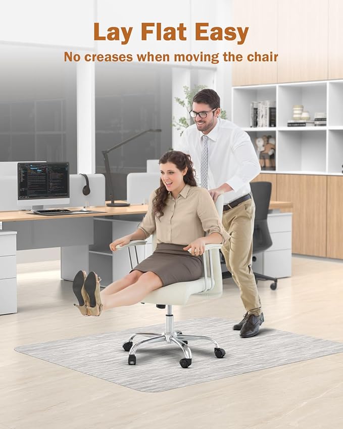 Blvornl Office Chair Mat for Hardwood Floor, 35.4"*47.2" Desk Computer Chair Mat for Hard Wood, Large Anti-Slip Hard Floor Protector, PVC Mat Desk Rug for Office and Home Silver Grey