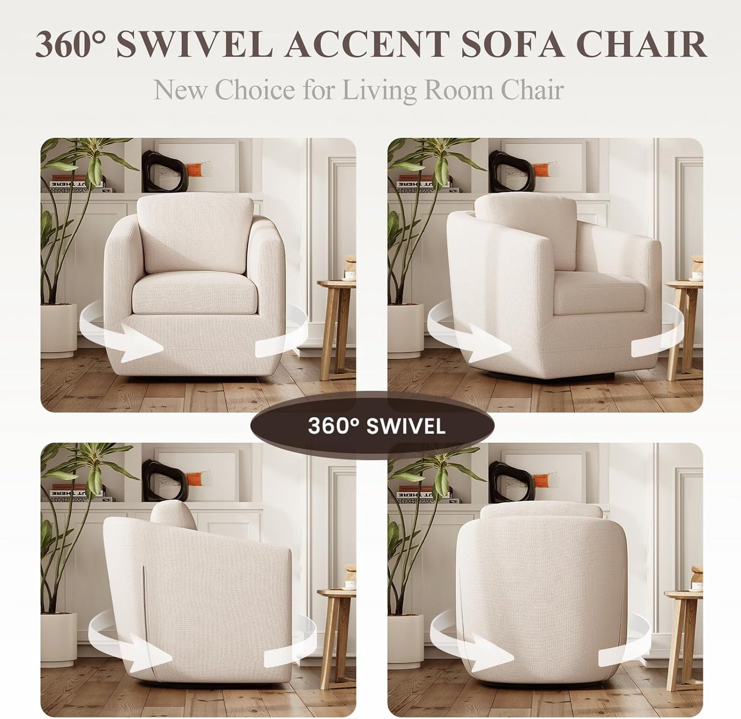 COLAMY 360° Swivel Accent Chair with Pillow - Comfy Living Room Armchair No-Sag Foam & Sturdy Metal Base, Fully Assembled Swivel Accent Single Sofa for Bedroom Living Room, Office, Beige