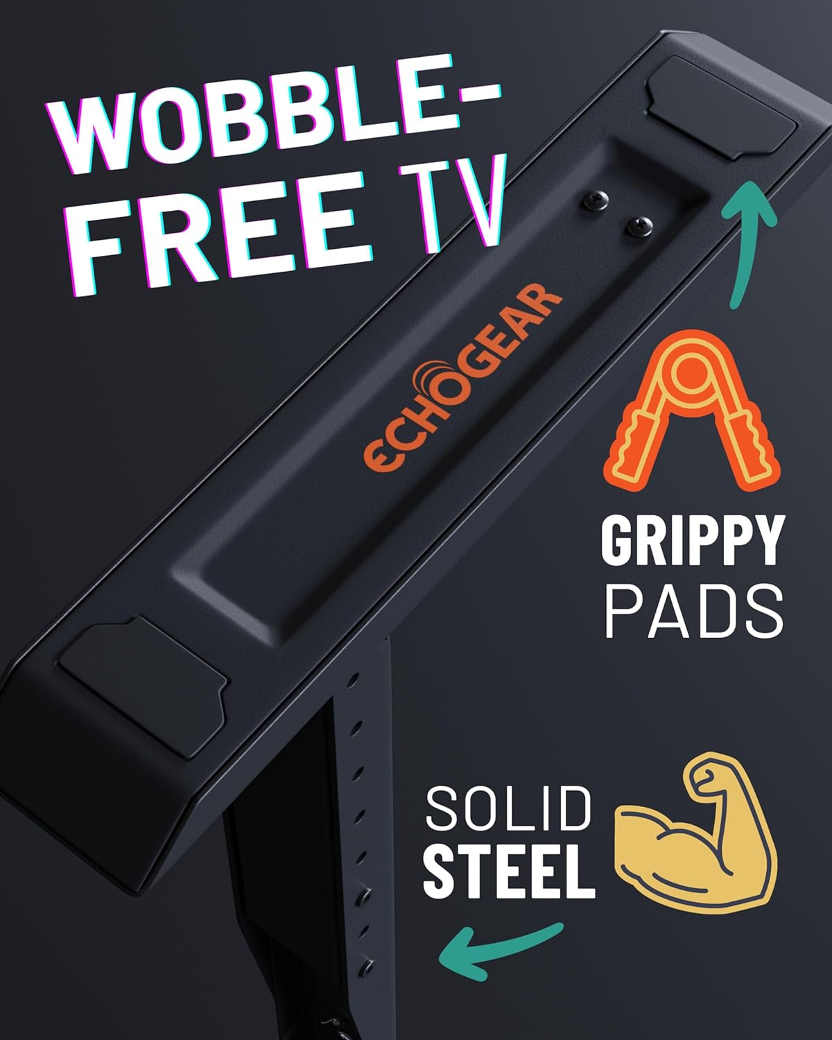 ECHOGEAR Universal Large TV Stand for 49” to 77” TVs up to 100lbs – 8.5” Height Adjustment for Perfect View- Wobble-Free Replacement Stand w/Universal Fit - Flat Design Compatible w/Soundbars