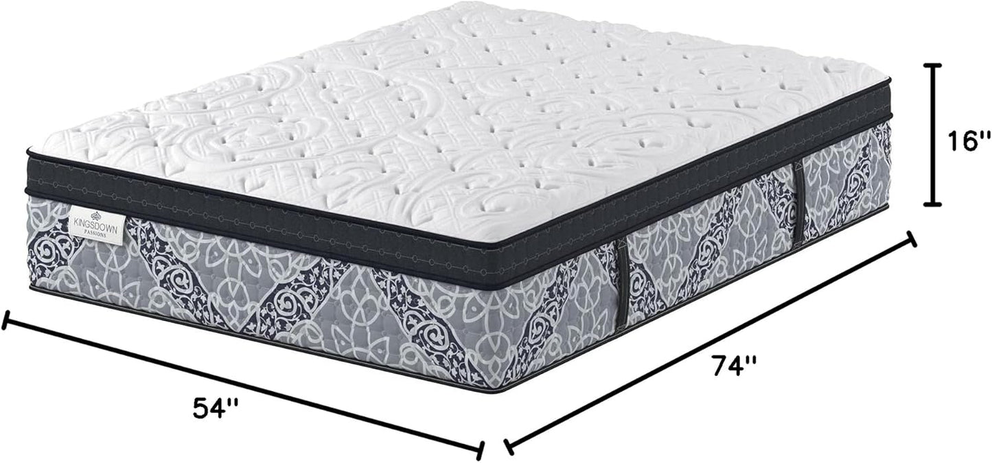 Kingsdown Passions Kelbrooke 16" Plush Euro Pillow Top Hybrid Mattress Full, Cool Gel Memory Foam Layer Motion Isolation Quilted Top Premium Mattress