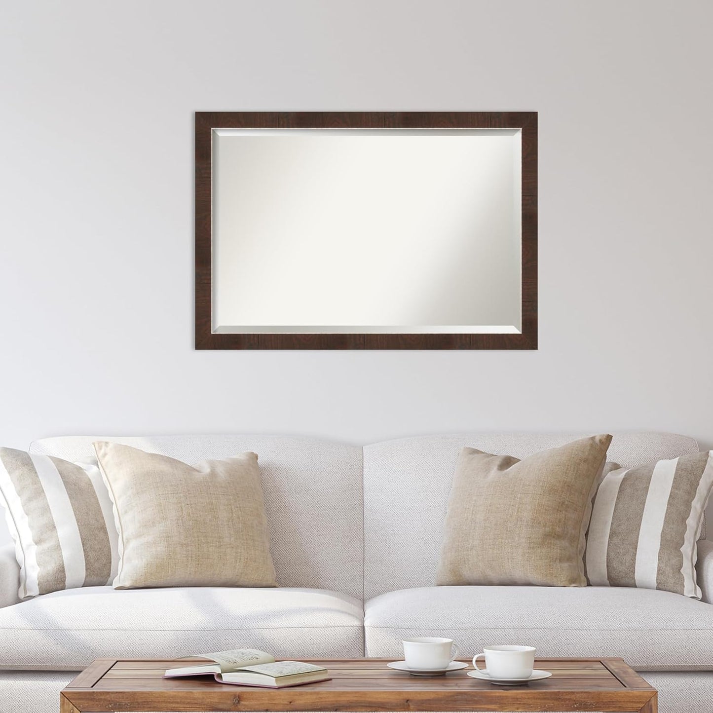 Amanti Art Brown Wall Mirror 27x39 Wildwood Brown Narrow Rectangle Bathroom Mirror for Wall Decor Living Room, Large Rustic Farmhouse Frame, Hangs Horizonally and Vertically, Bathroom Decor, Beveled