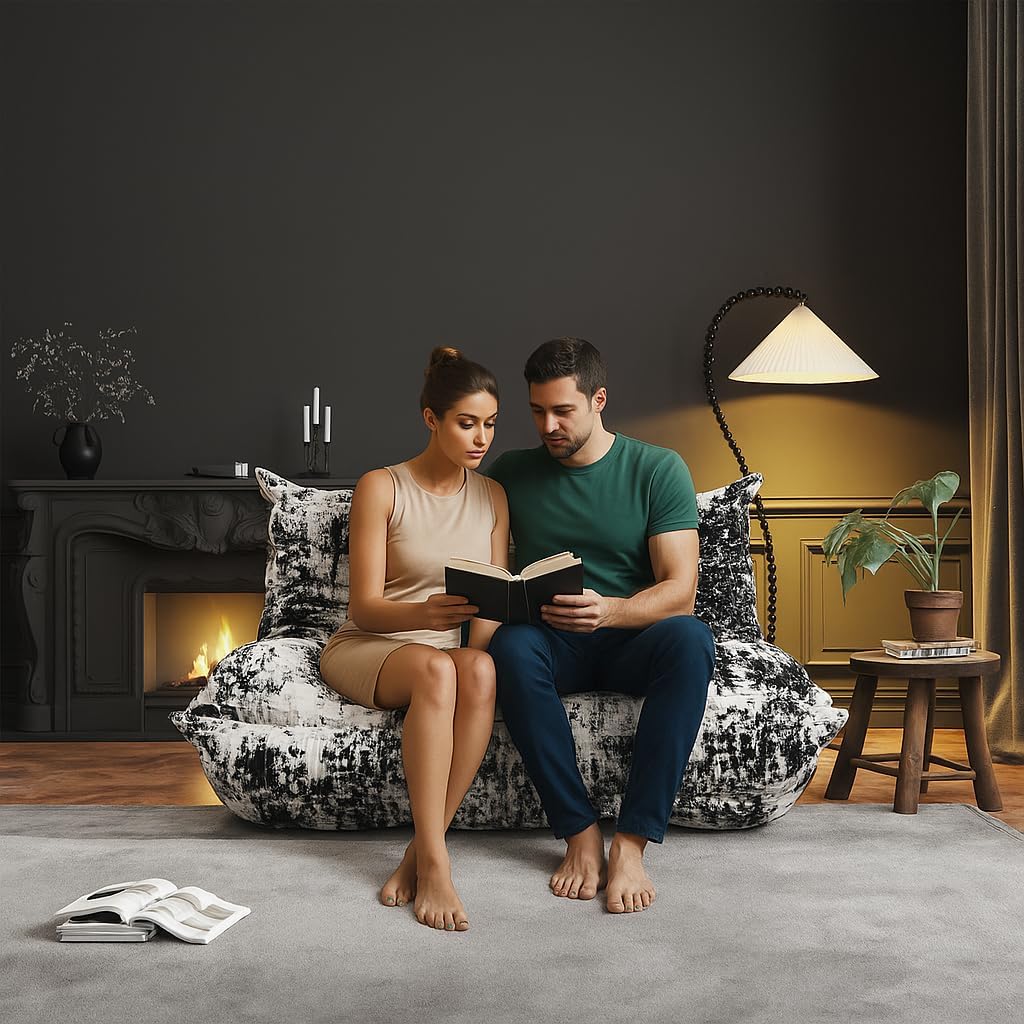 Bean Bag Chairs for Adults, Memory Foam Couch Loveseat Sofa Chair, Soft Teddy Material Cozy Comfy Reading Nook Chairs, Floor Chair for Living Room Bedroom Office