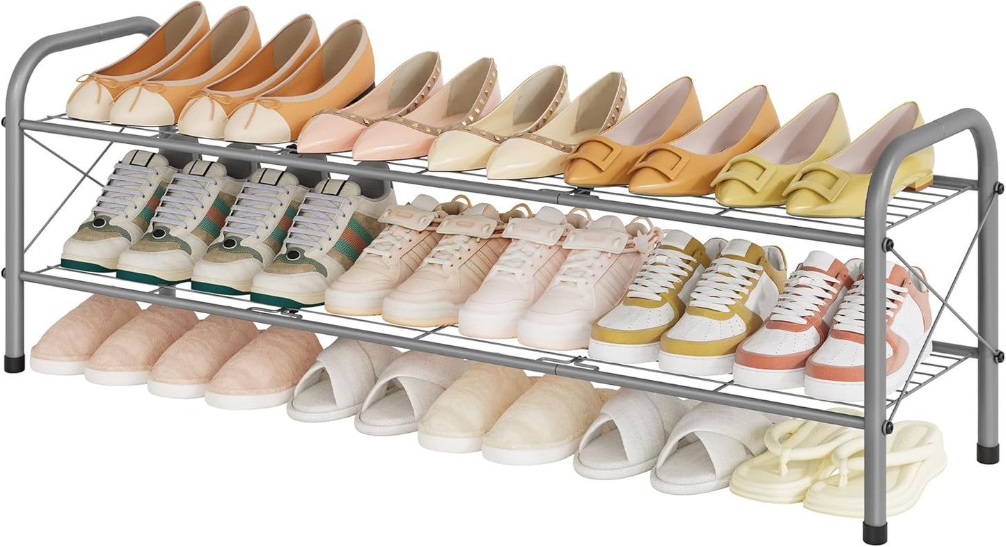 Hoctieon 2 Tier Shoe Rack for Closet, Durable Mesh Style Shoe Rack, Entryway Shoe Shelf, Shoe Storage Organizer for Hallway, Bedroom, Living Room, Wardrobe, Grey