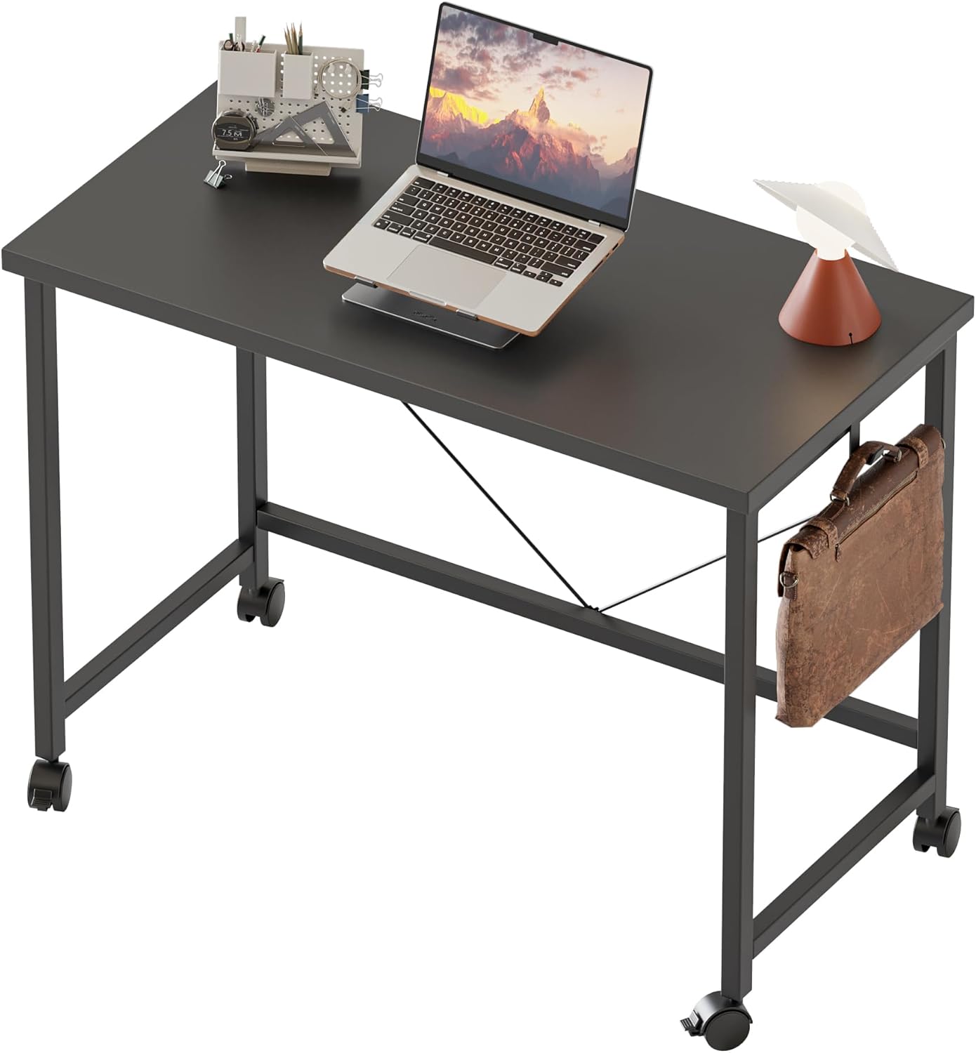 Rolling Computer Desk with Wheels, Gaming Desk for Small Spaces, Modern Simple Style Table for Home Office, Study Writing Table (Caster, Black, 32 inch)