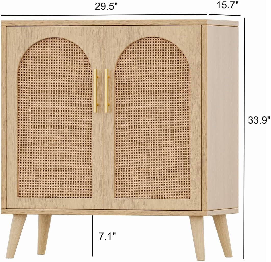 Rovaurx Rattan Storage Cabinet with Doors, Modern Accent Bathroom Floor Cabinet, Sideboard Buffet for Living Room, Entryway, Dining Room and Kitchen, Natural BMGZ108M