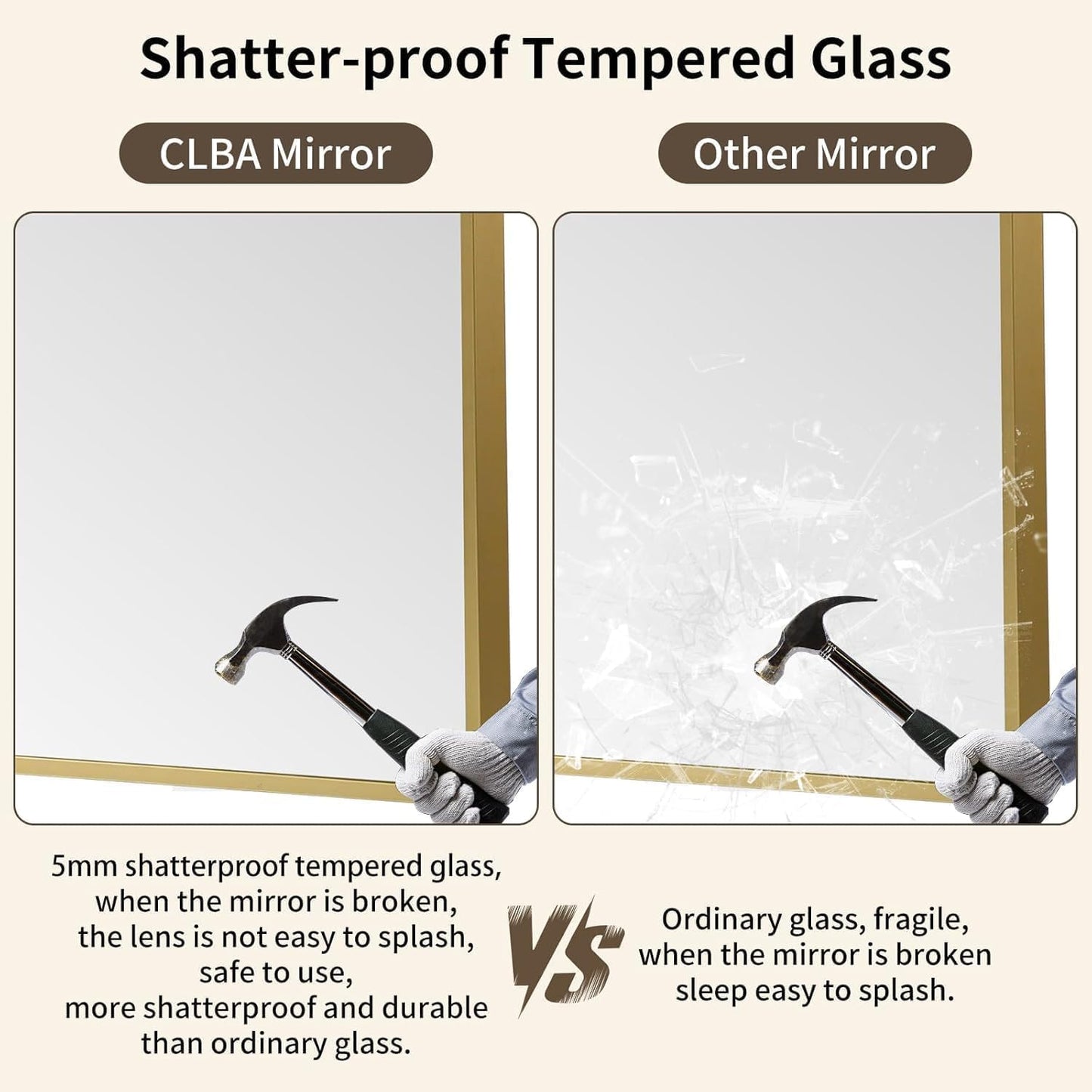 Gold Bathroom Mirror, 40x30 Inch Aluminum Frame Rectangle Mirror, Anti-Rust, Tempered Glass, Wall Mirror for Over Sink, Vanity, Bedroom, Entryway, Horizontal/Vertical