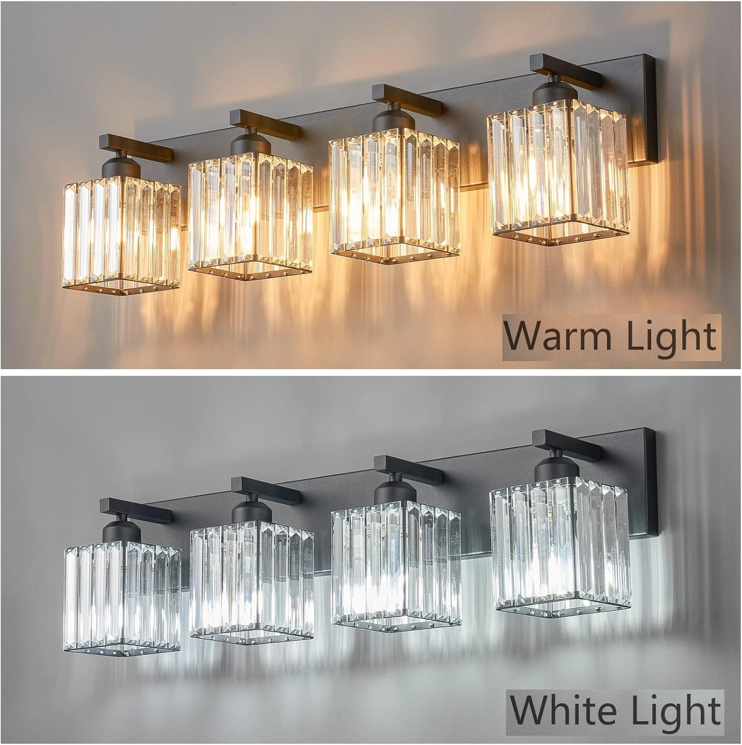 Modern 4-Light Black Crystal Bathroom Vanity Light Fixtures