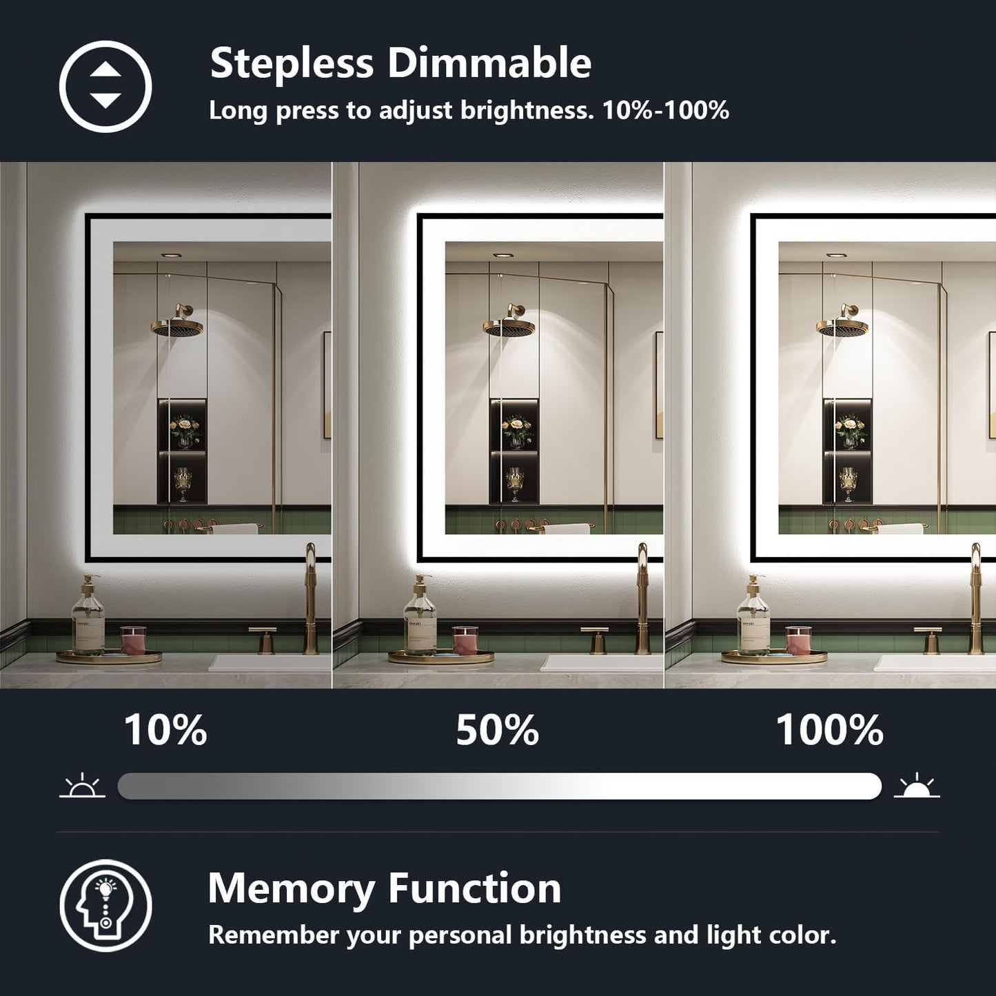 36x30 Inch LED Bathroom Mirror with Lights (Front Lit and Backlit) Black Framed Lighted Vanity Mirror for Bathroom Wall Dimmable Anti-Fog Memory Tempered Glass Horizontal/Vertical