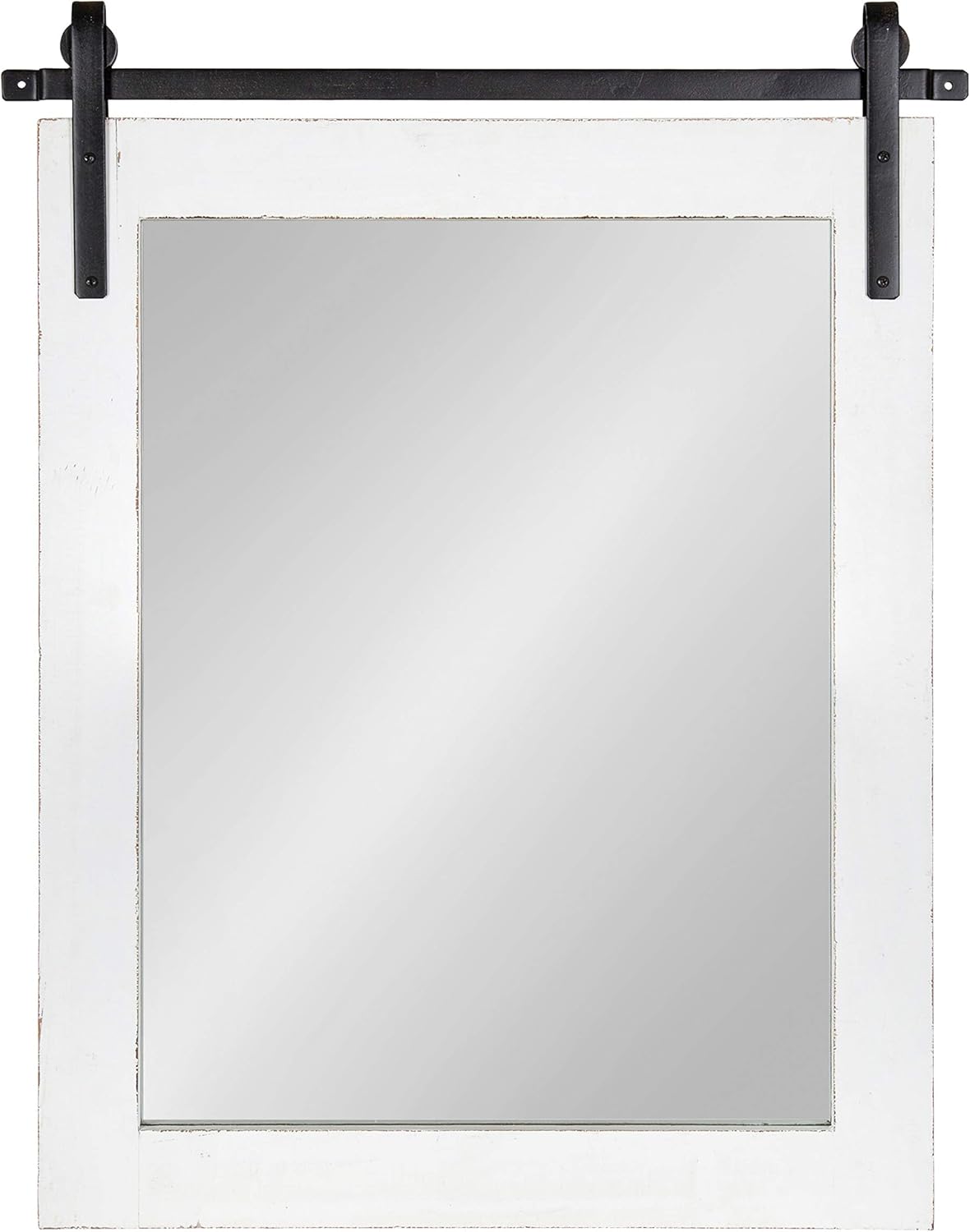 Kate and Laurel Cates Rustic Wall Mirror, 22" x 30", Coastal White, Farmhouse Barn Door-Inspired Wall Decor