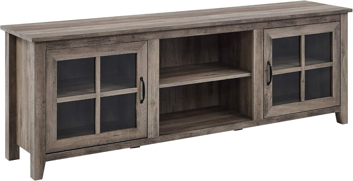 Walker Edison Portsmouth Classic 2 Glass Door TV Stand for TVs up to 80 Inches, 70 Inch, Grey Wash
