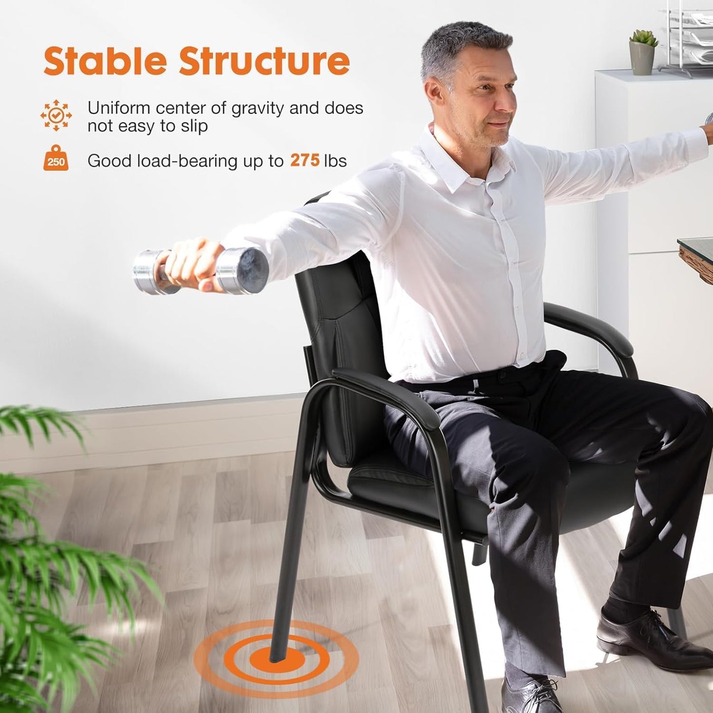 Sweetcrispy Waiting Room Office Guest Chairs Set of 2, PU Leather Big and Tall No Wheels Executive Office Chair with Padded Arms for Reception Conference Room Lobby