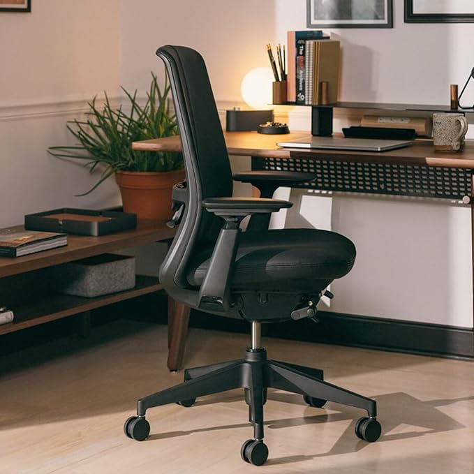 Haworth Soji Office Chair with Ergonomic Adjustments and Lumbar Support, Flexible Mesh Back (Carbon)