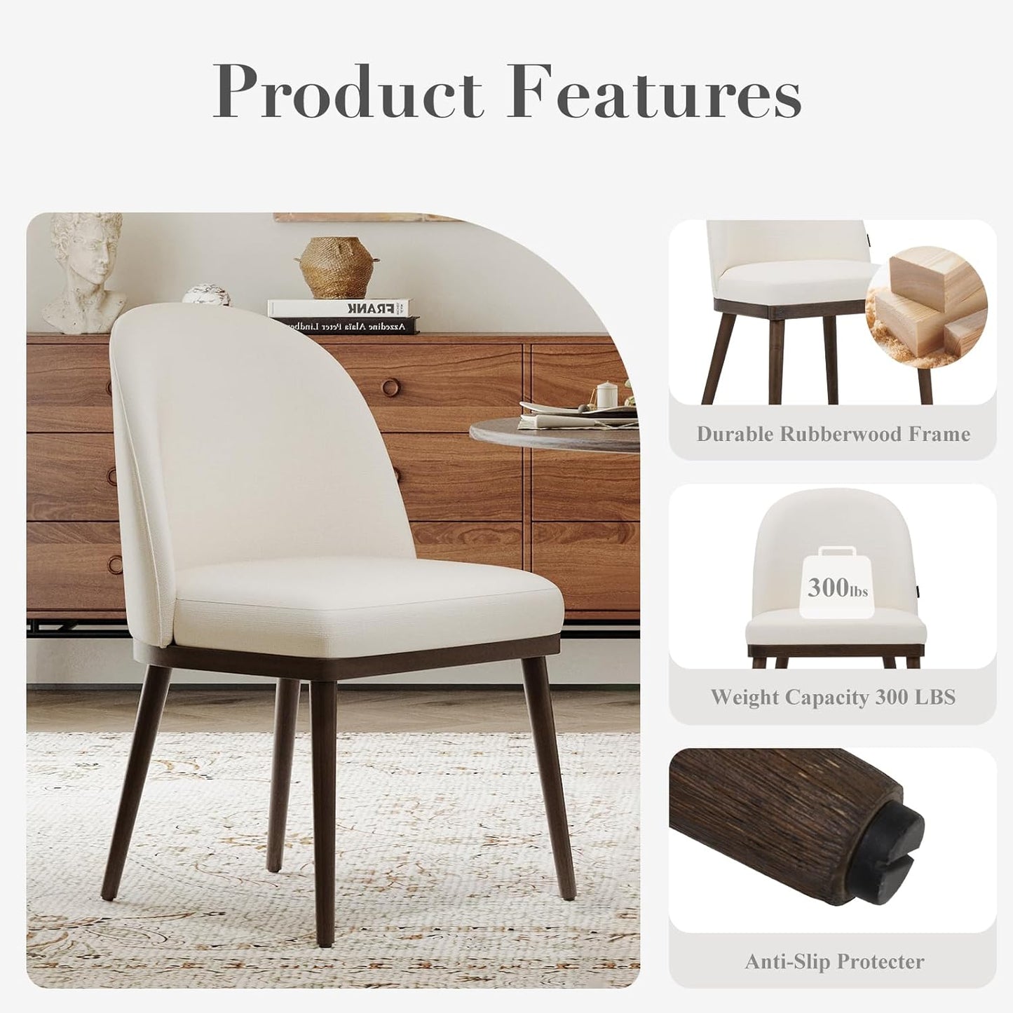 COLAMY Upholstered Dining Chairs Set of 6, Large Dining Room Kitchen Chairs with High Back and Deep Seat, Modern Fabric Dinner Chairs with Wood Legs, Beige