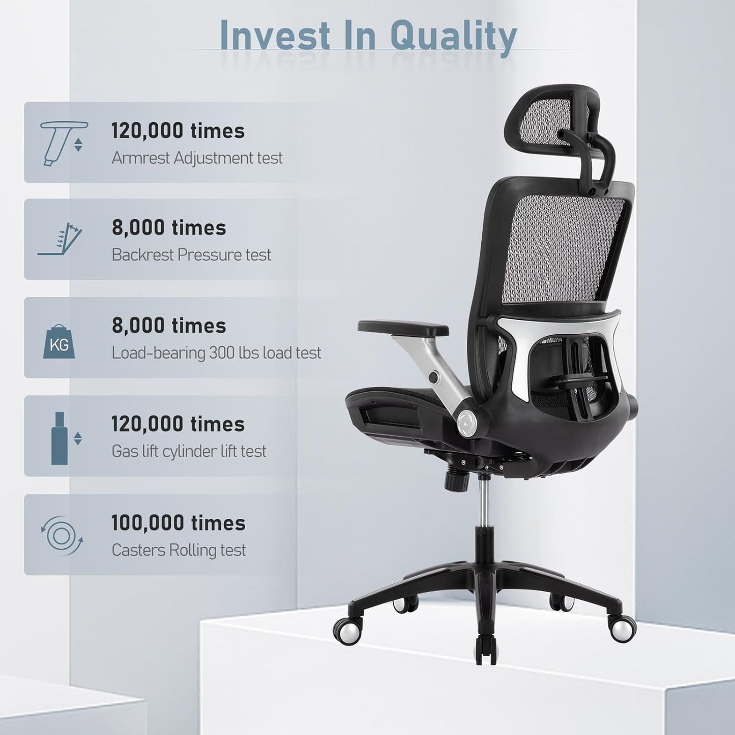 COLAMY Executive Mesh Office Chair with Footrest, Ergonomic Chair High Back with Adjustable Lumbar Support, Computer Desk Chair for Office/Work-Black