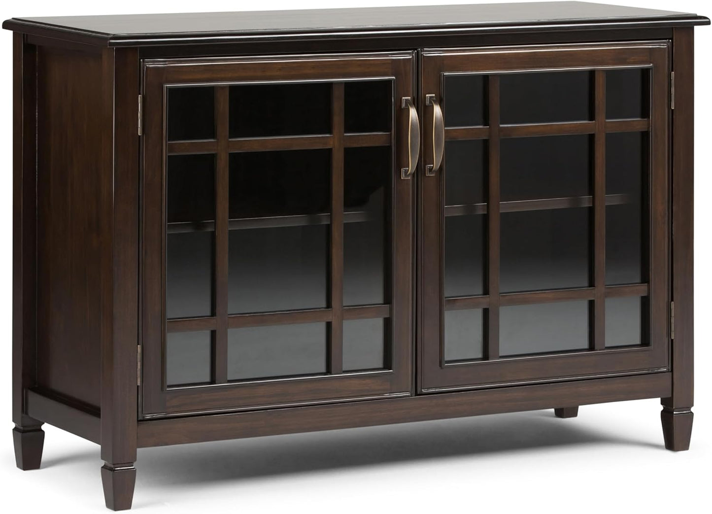 SIMPLIHOME Connaught SOLID WOOD 46 inch Wide Traditional Low Storage Cabinet in Dark Chestnut Brown for the Living Room, Entryway and Family Room