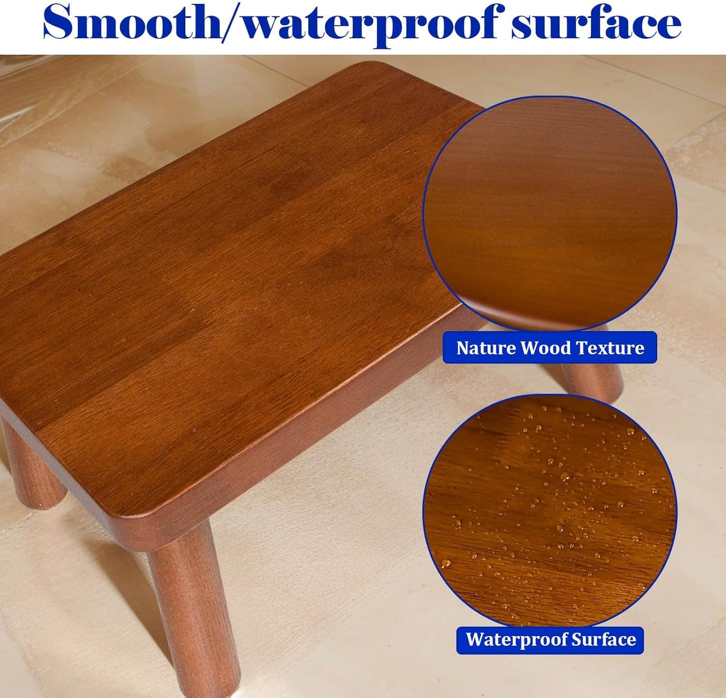 Wooden Step Stool, Foot Stool with Non-Slip Mat, One Step Stool, Small Stool for High Beds, Office, Bedroom, Bathroom (Brown, Small)