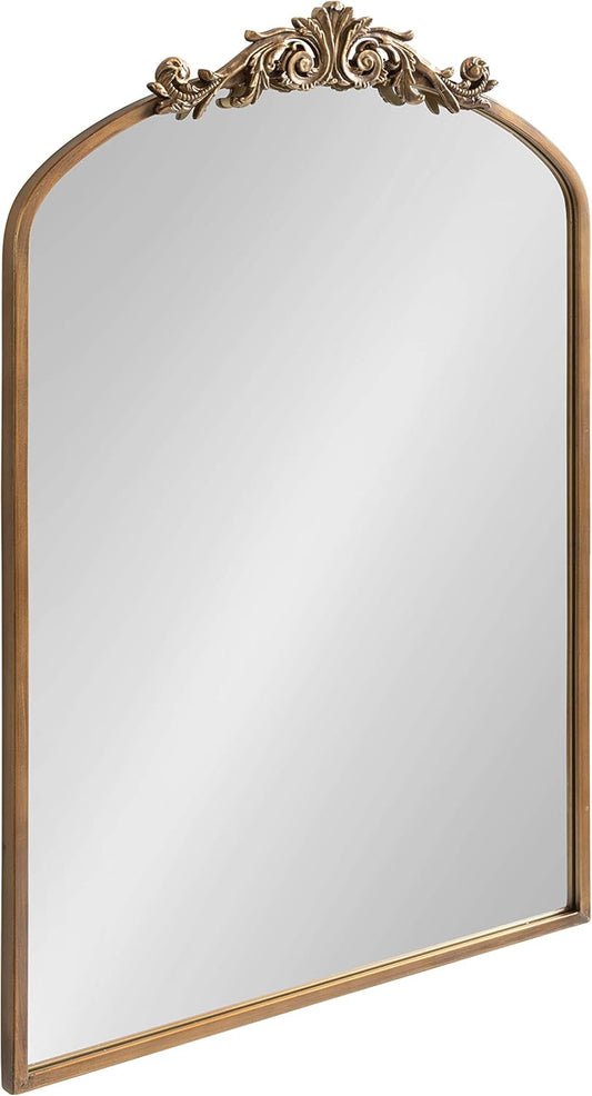 Kate and Laurel Arendahl Traditional Arch Mirror, 24 x 36, Antique Gold, Baroque Inspired Wall Decor