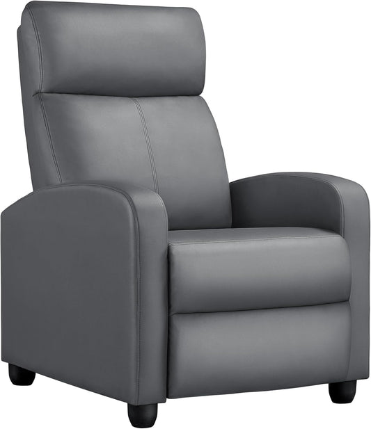 Yaheetech Recliner Chair PU Leather Recliner Sofa Home Theater Seating with Lumbar Support Overstuffed High-Density Sponge Push Silver Gray Recliners