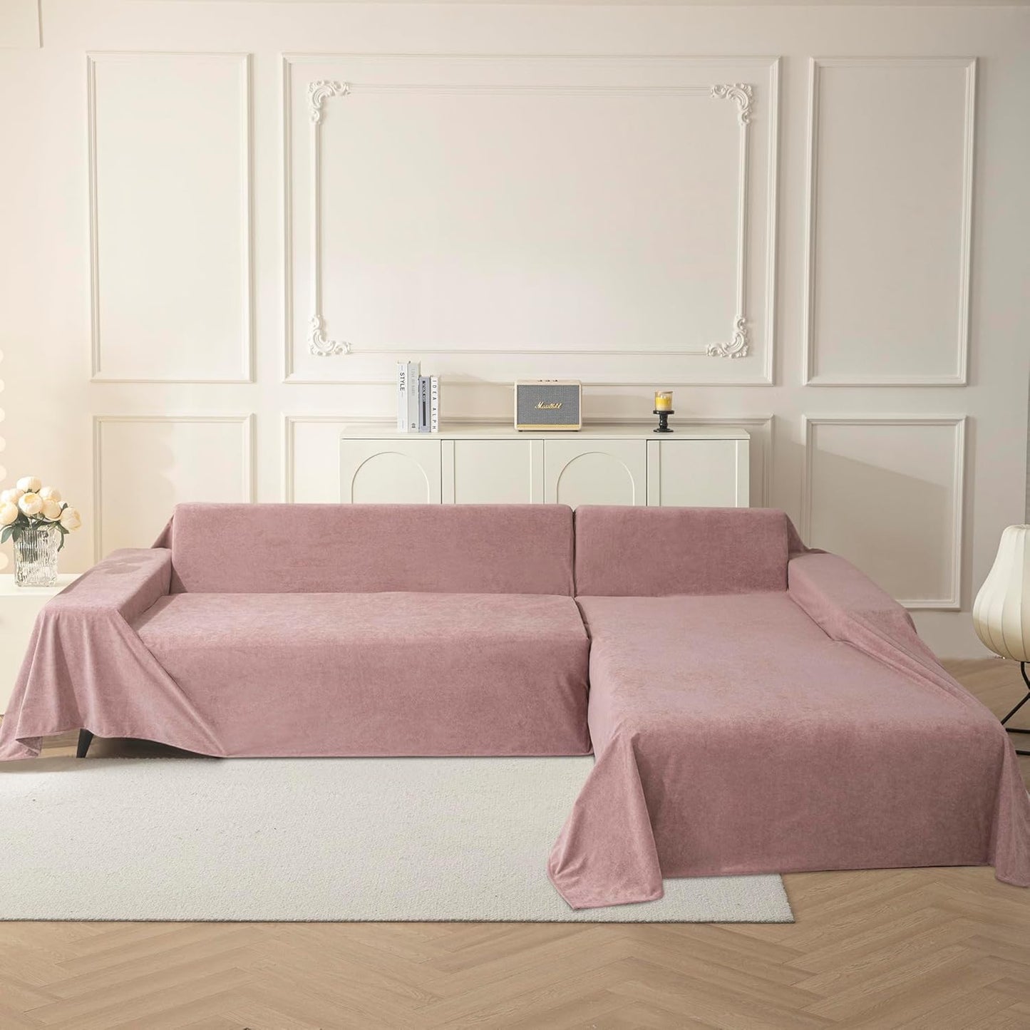 MYSKY HOME Pink Sofa Cover, Couch Covers for Pet Couch Cover Reclining Couch Covers Loveseat Covers for 3 Cushion Couch, Non Slip Thick Durable Sofa Covers for Furniture, 91" x 118"