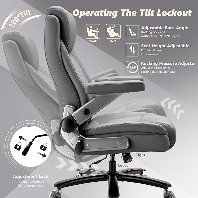 650LBS Large Heavy Duty Office Chair with 5D Flip Arms,Comfy Big and Tall Executive Office Desk Chair with Pocket Spring Cushion,High Back Computer Chair with Lumbar Support,Dual Rubber Wheel
