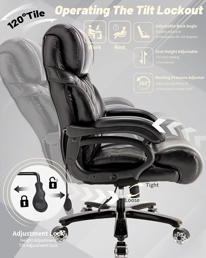 800LBS Big and Tall Office Chair for Heavy People, Extra Wide Seat and Adjustable Lumbar, Heavy Duty Executive Chair with High Back, Large Computer Desk Chair Comfortable for Home Office