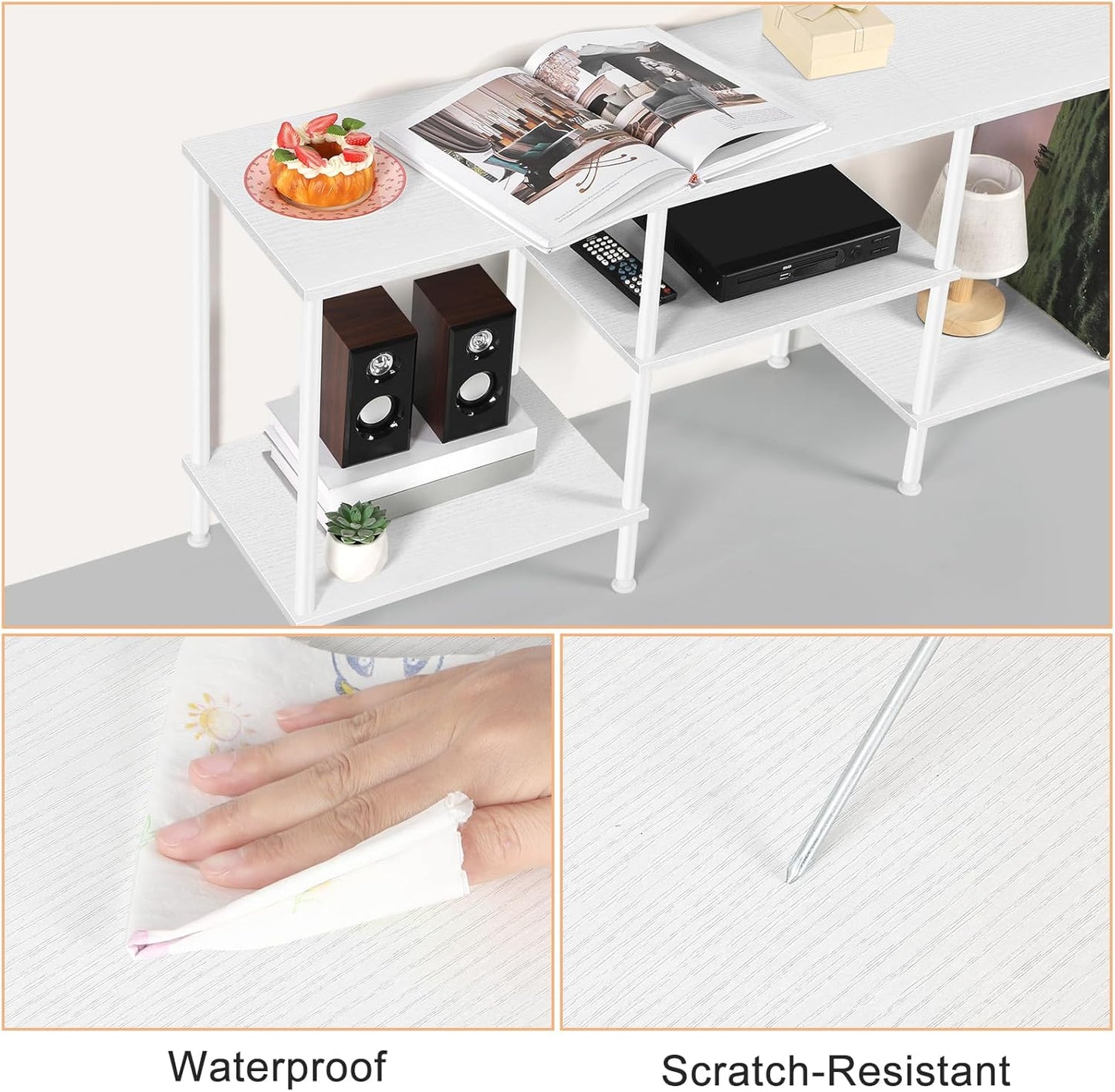 White TV Stand with Storage for 50 Inch TV Modern Entertainment Center with Open Storage Shelves 3 Tier Wood TV Console Table Media Cabinet for Living Room Bedroom Office