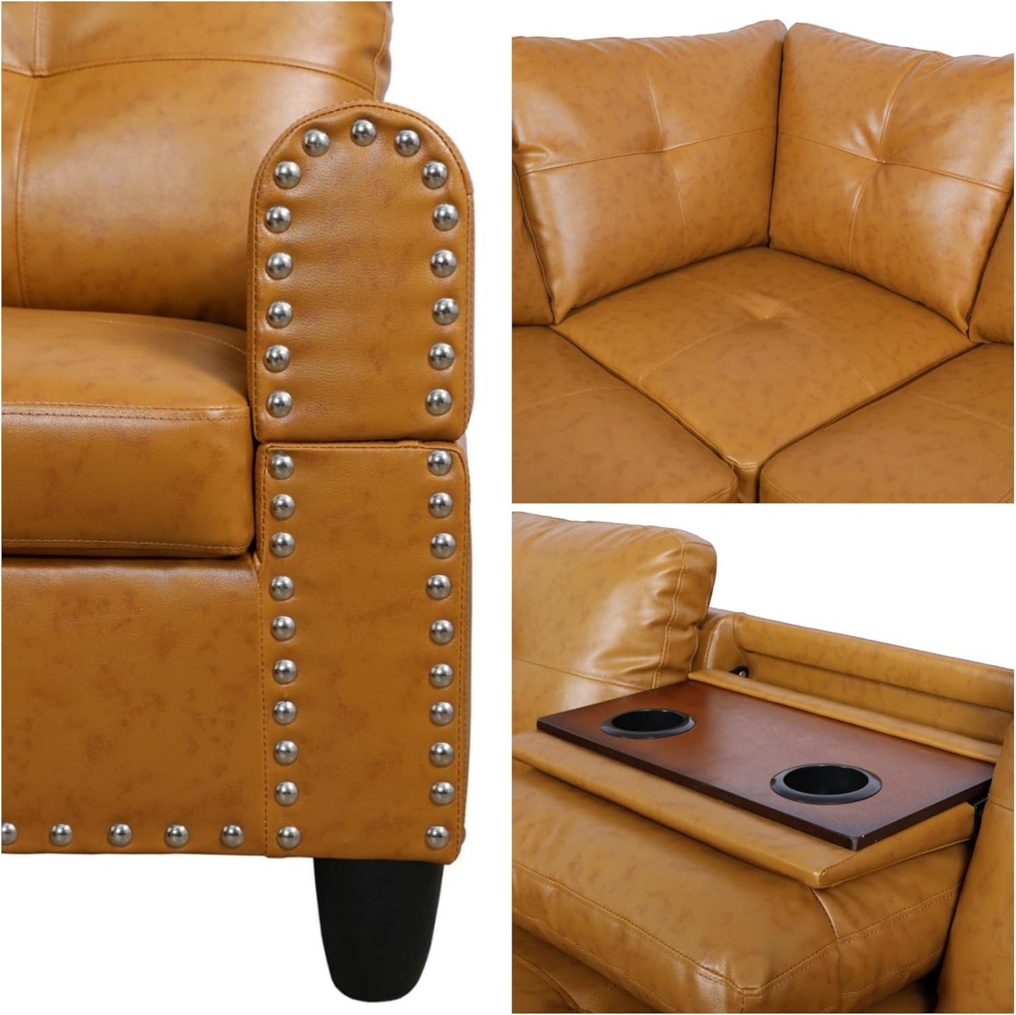L-Shaped Sectional Sofa, Modern Sectional Couches Home Sofas for Living Room with Movable Chaise, Modular Living Room Sets Furniture for Apartment Bedroom & Office, Ginger