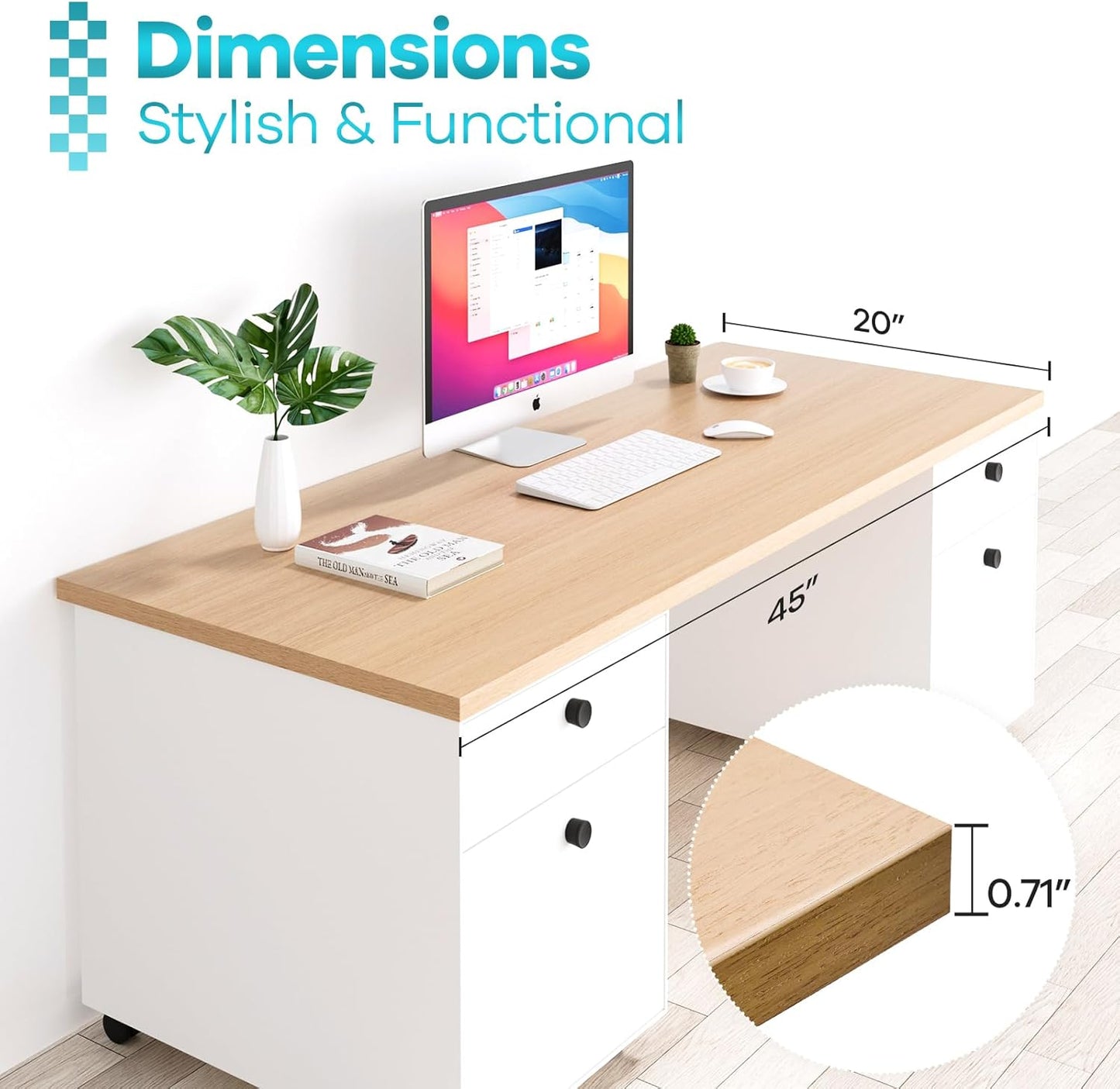 Kaboon Universal Tabletop 45"x20", Solid One-Piece Melamine Table Top, L-Desk Floating Desk DIY, Home and Office, Light Walnut