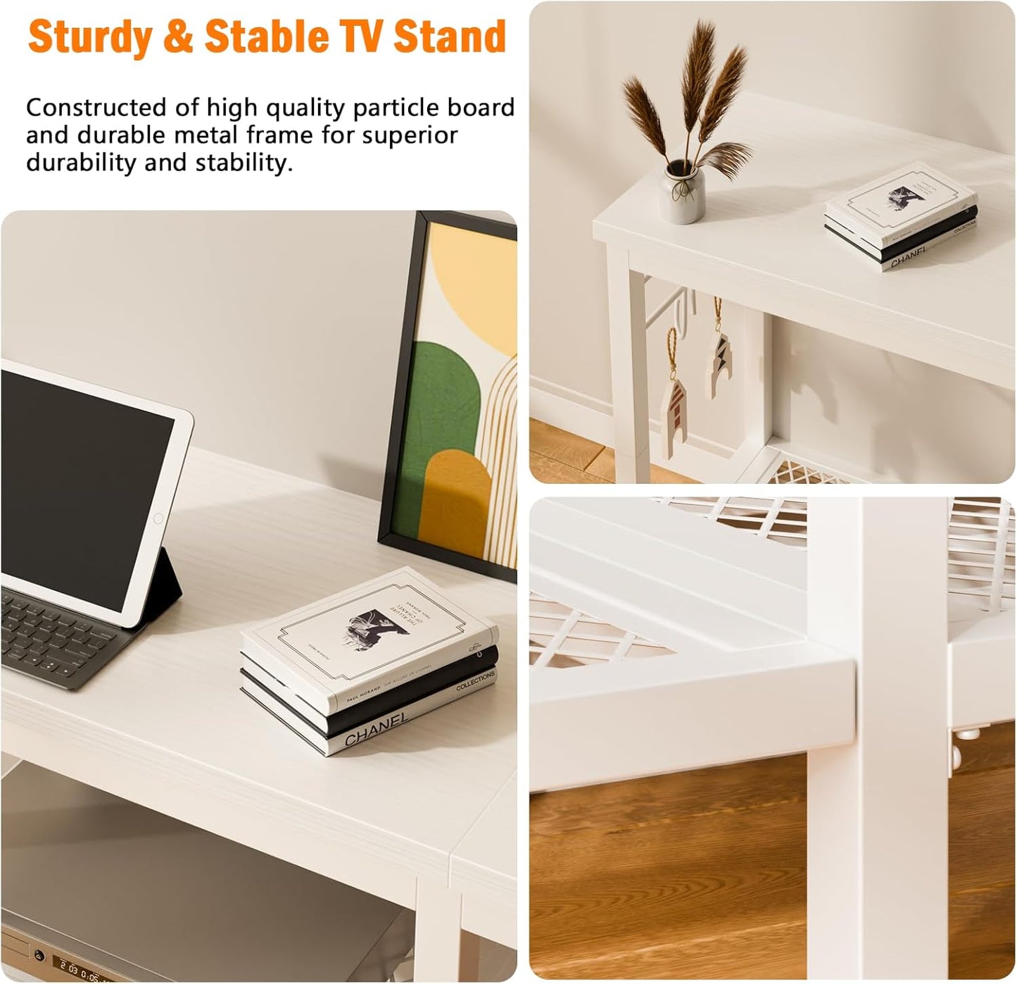 Furologee TV Stand for TVs up to 55 Inch, Entertainment Center with Open Storage Shelves, Media Console Table with Soundbar Shelf for Living Room, Bedroom, White