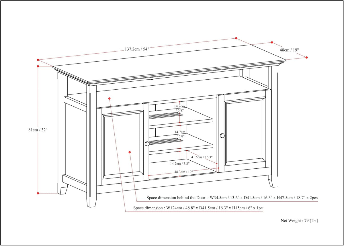 SIMPLIHOME Amherst 54-inch Wide Solid Wood TV Stand in Antique White, Transitional-Style Media Console for Living Room with Adjustable Shelves and Cable Management