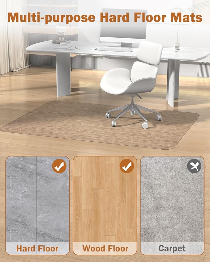 Blvornl Office Chair Mat for Hardwood Floor, 40"*55" Desk Computer Chair Mat for Hard Wood, Large Anti-Slip Hard Floor Protector for Rolling Chair, PVC Desk Rug for Office Red Brown