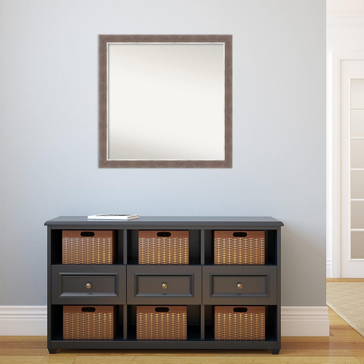 Amanti Art Brown Bathroom Mirror for Over Sink, 30x30 Noble Mocha Square Vanity Mirror, Large Casual Frame, Hangs Horizonally and Vertically, Bathroom Wall Decor, Non-Beveled Edge from WI, USA