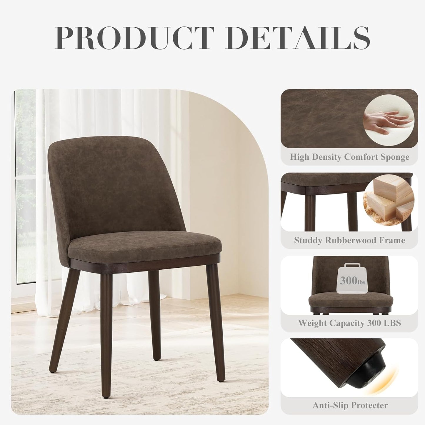 COLAMY Upholstered Dining Chairs Set of 4, Modern Kitchen Chairs with Back, Leather Side Dining Room Chairs with Wood Legs for Kitchen Dining Room Restaurant, Dark Brown