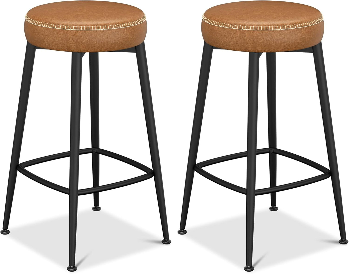 Counter Height Bar Stools, 26" H Backless Bar Stools Set of 8, Upholstered Faux Leather Kitchen Counter Stools, Mid Century Modern, Kitchen Island Home Bar, Pub, Caramel Brown