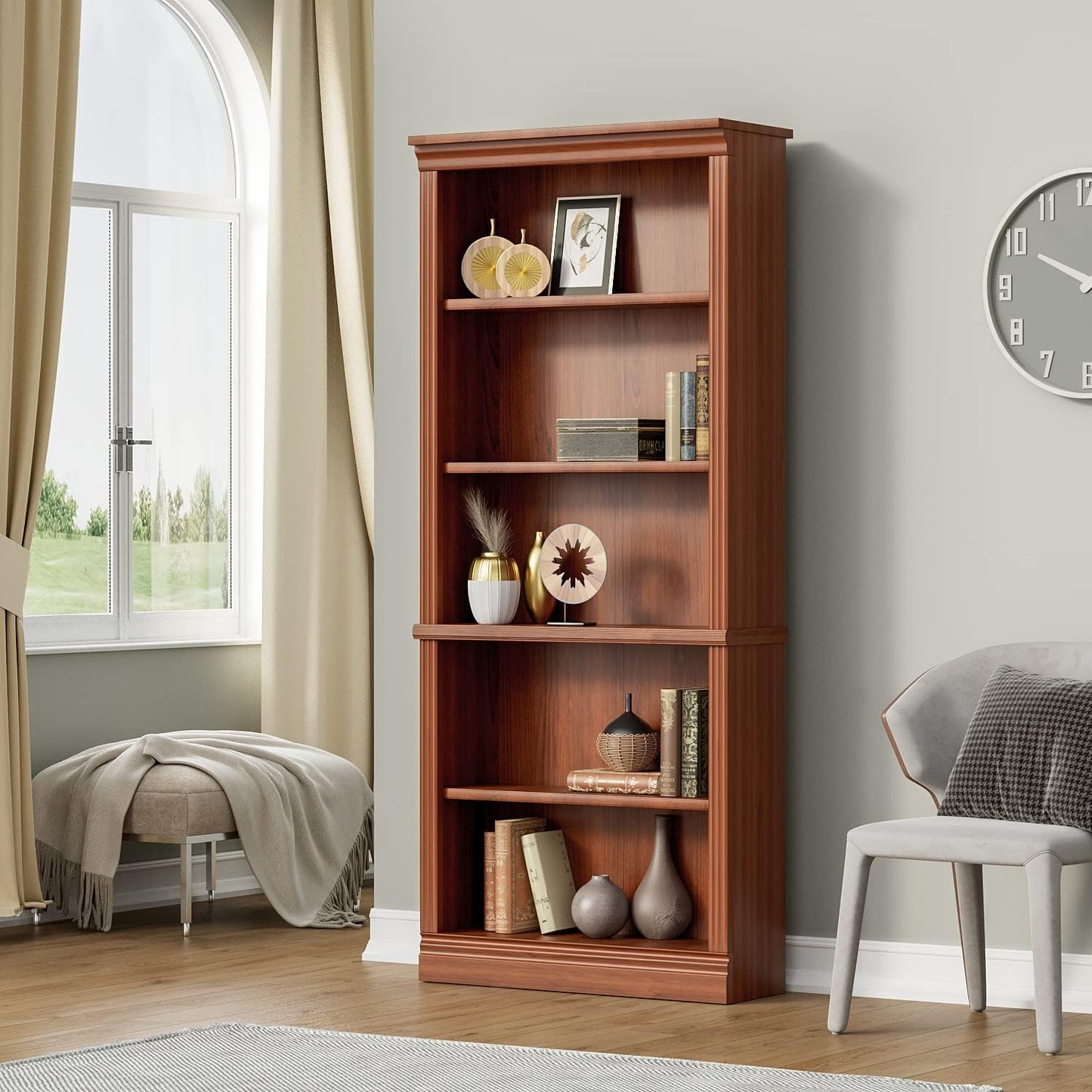 VICTONE 5-Shelf Bookcase, Wooden Standing Rack Book Storage Shelves Furniture Selection for Living Room, Bedroom, Home Office (Cherry)