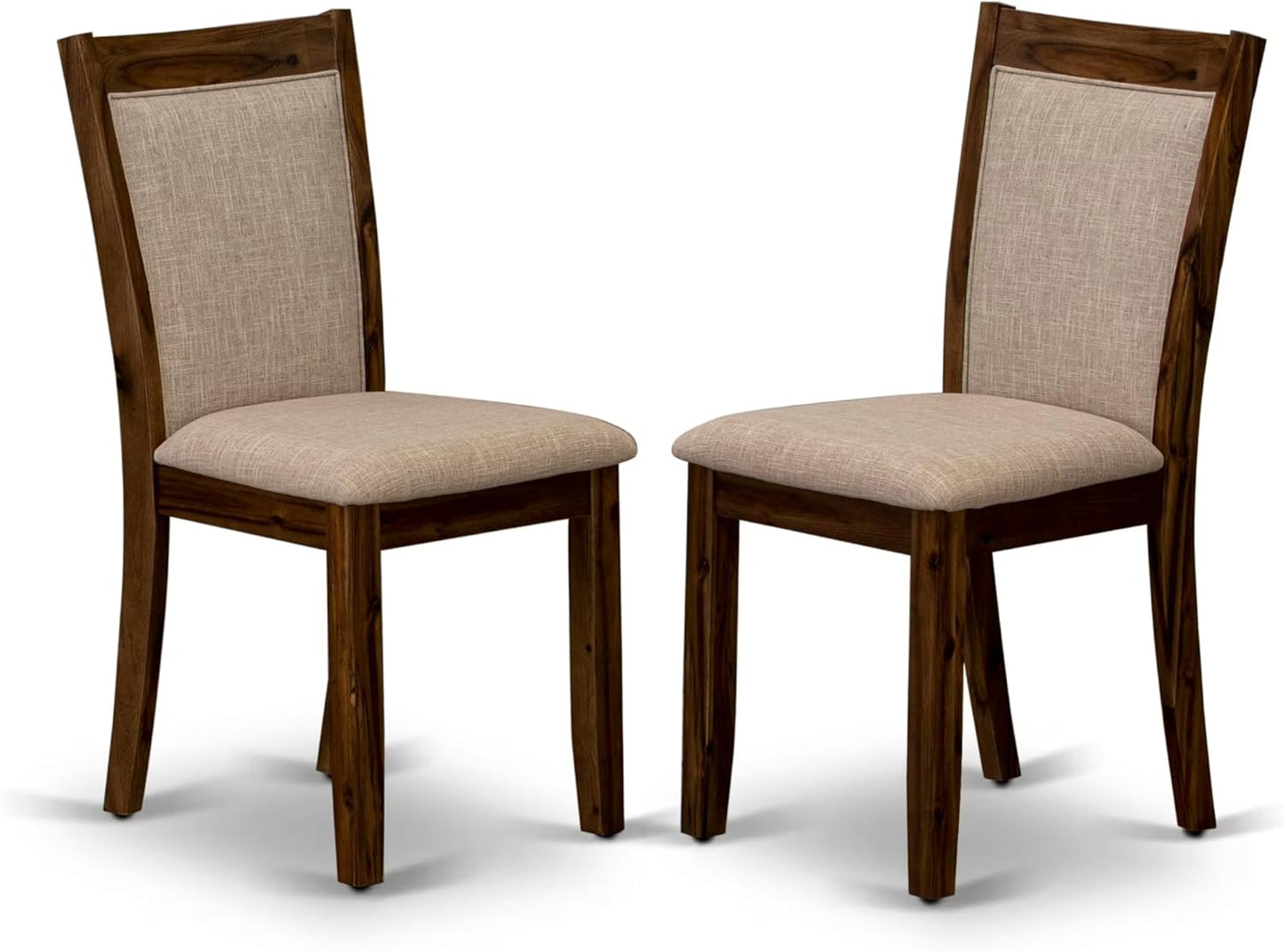 I7MZ5-50N-04 5-Pc Dining Room Set Includes a Pedestal Round Table and 4 Light Tan Polyester Fabric Padded Chairs with Padded Back - Antique Walnut Finish