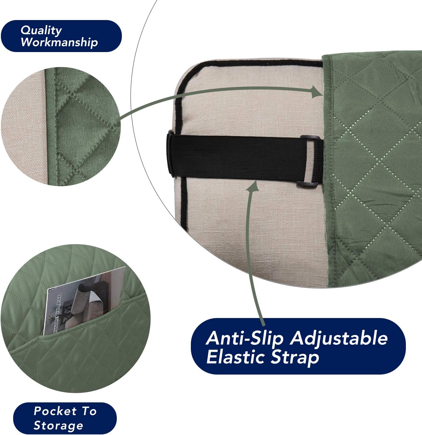 PureFit Reversible Sofa Couch Cover Water Resistant Couch Covers for 3 Cushion, Washable Furniture Cover with Non-Slip Foam and Adjustable Strap for Dogs, Pets (Oversized Sofa, Grayish Green/Ivory)